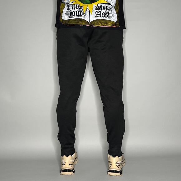 Adidas Sweatpants Black Polyester Joggers Subtle Logo Soccer Style Slim Fit - Picture 3 of 4